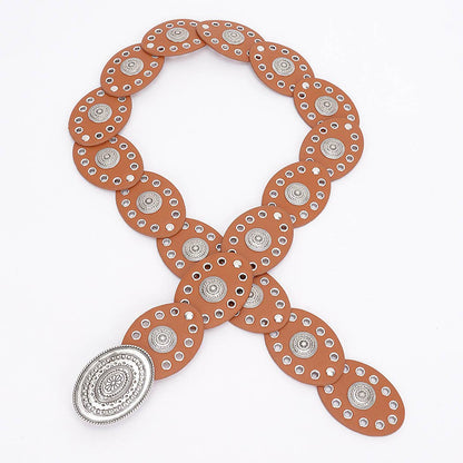 Faux Leather Oval Shape Vintage Belt