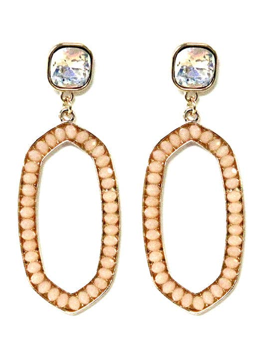 Iridescent Post Gemstone Oval Dangle Earrings