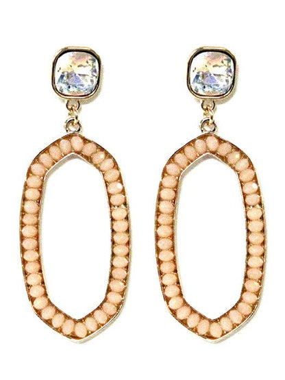 Iridescent Post Gemstone Oval Dangle Earrings