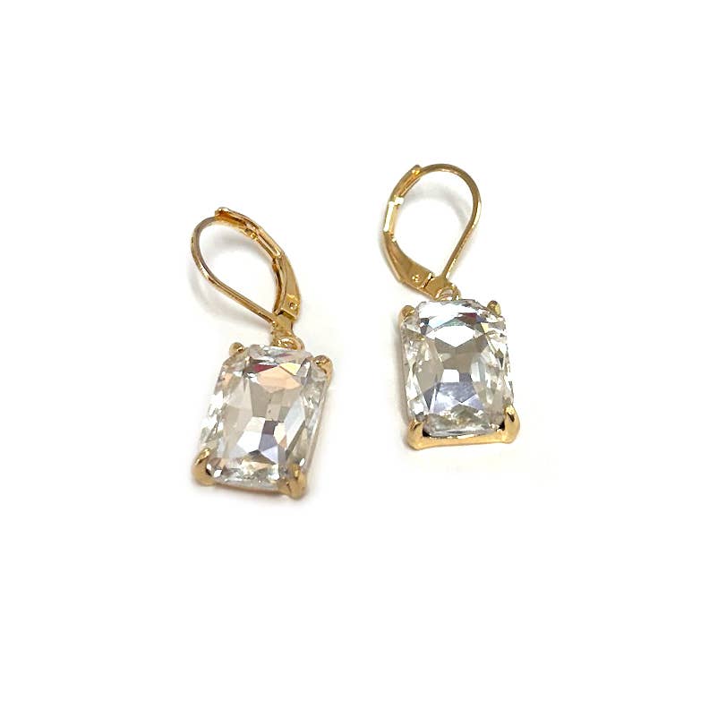 Square Glass Beads Dangle Lever Back Drop Earrings