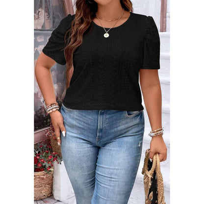 Curvy Puff Sleeve Eyelet Blouse
