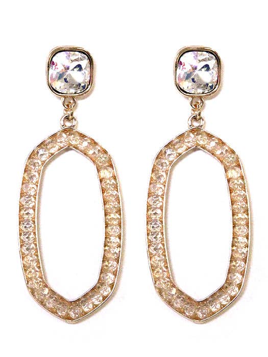 Iridescent Post Gemstone Oval Dangle Earrings