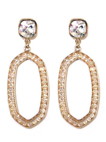 Iridescent Post Gemstone Oval Dangle Earrings