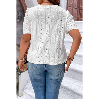 Curvy Puff Sleeve Eyelet Blouse