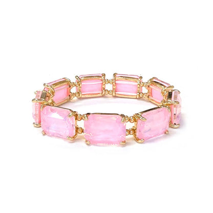Rectangular Glass Crystal Linked Stretch Bracelet