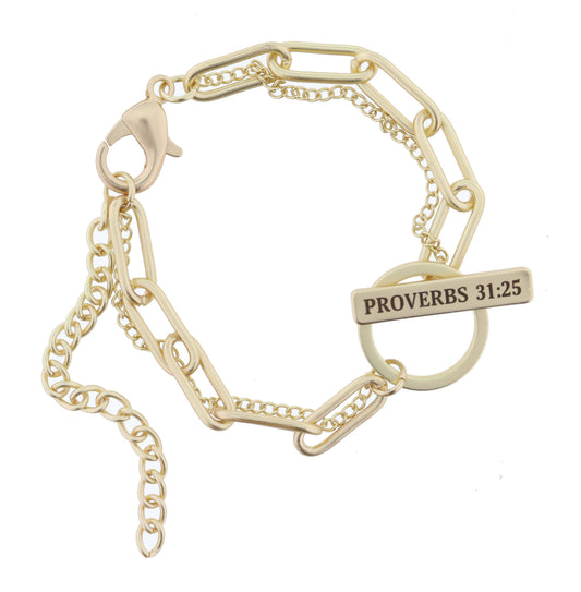 2 Strand, Gold Chains with "PROVERBS 31:25" Toggle Bracelet
