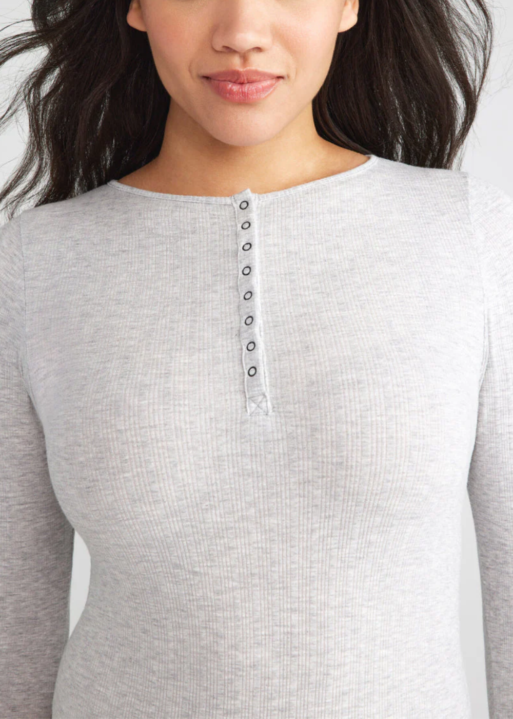 Katrina Henley Long Sleeve Thong Bodysuit - Cotton Rib