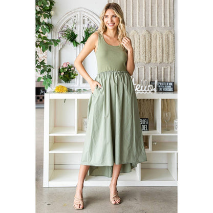 Ribbed knit top and Parachute Skirt Long Dress