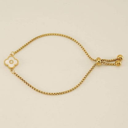 Initial Letter Four Leaf Clover Bracelet in Stainless Steel