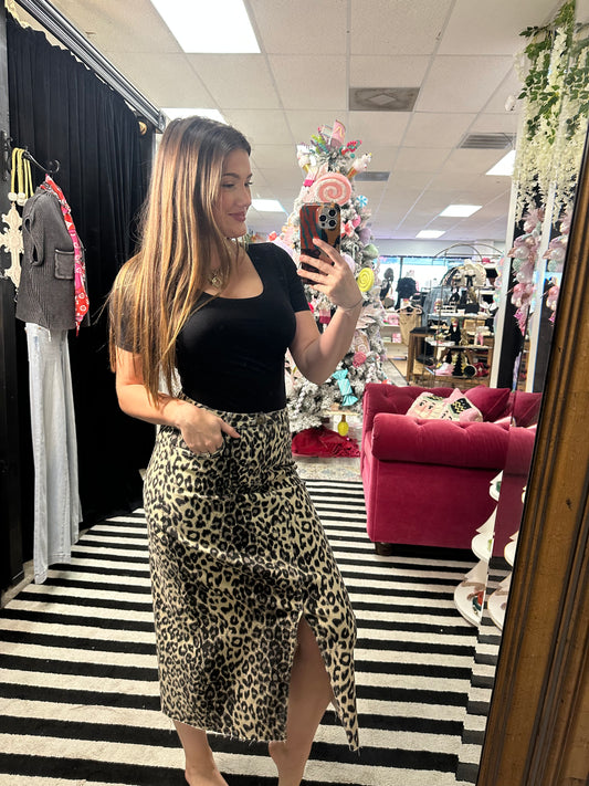 Leopard Denim Skirt