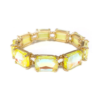 Rectangular Glass Crystal Linked Stretch Bracelet