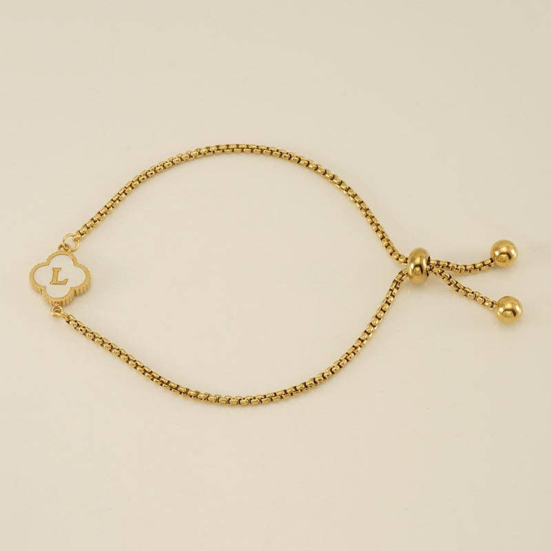 Initial Letter Four Leaf Clover Bracelet in Stainless Steel