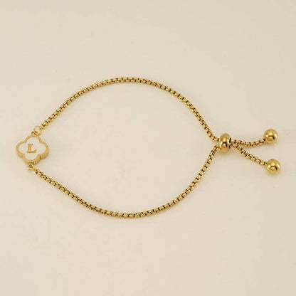 Initial Letter Four Leaf Clover Bracelet in Stainless Steel