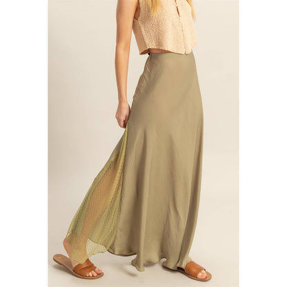 Lace Detail Satin Maxi Skirt