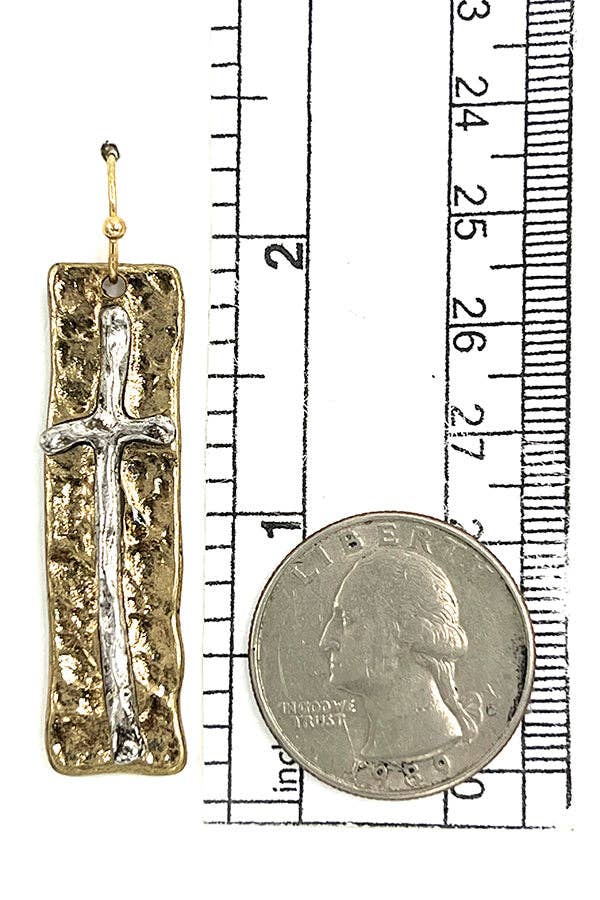 Hammered Cross Accent Dangle Earring