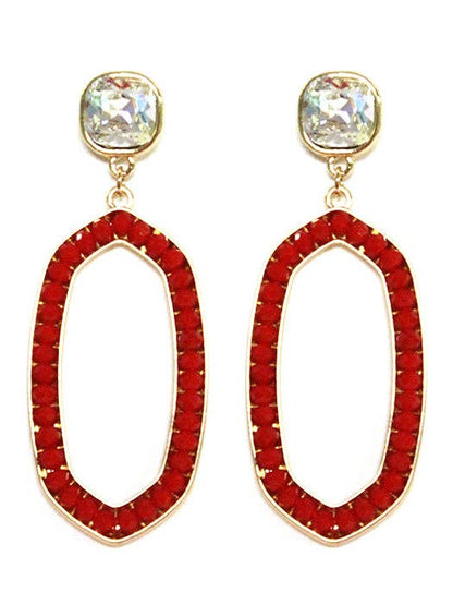 Iridescent Post Gemstone Oval Dangle Earrings