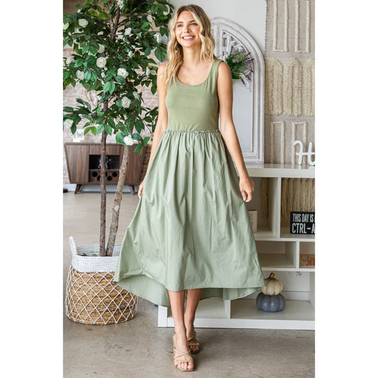 Ribbed knit top and Parachute Skirt Long Dress