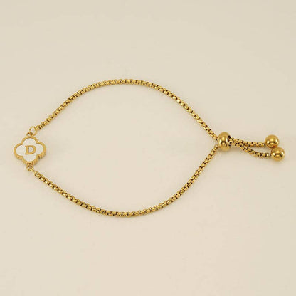 Initial Letter Four Leaf Clover Bracelet in Stainless Steel
