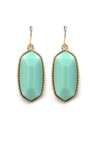 Stylish Penelope Small Oval Hexagon Drop Earrings in mint green, adding charm to any outfit for a playful statement.
