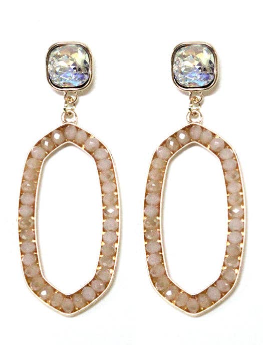 Iridescent Post Gemstone Oval Dangle Earrings