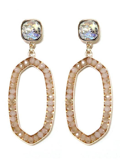 Iridescent Post Gemstone Oval Dangle Earrings