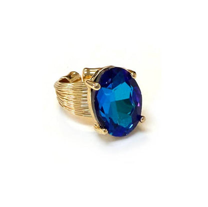 Oval Crystal Glass Single Stone Cocktail ADJ Wire Rings