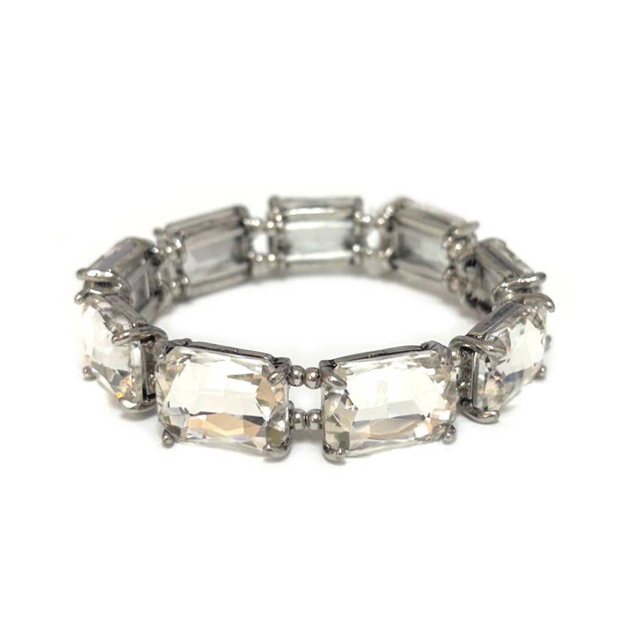 Rectangular Glass Crystal Linked Stretch Bracelet