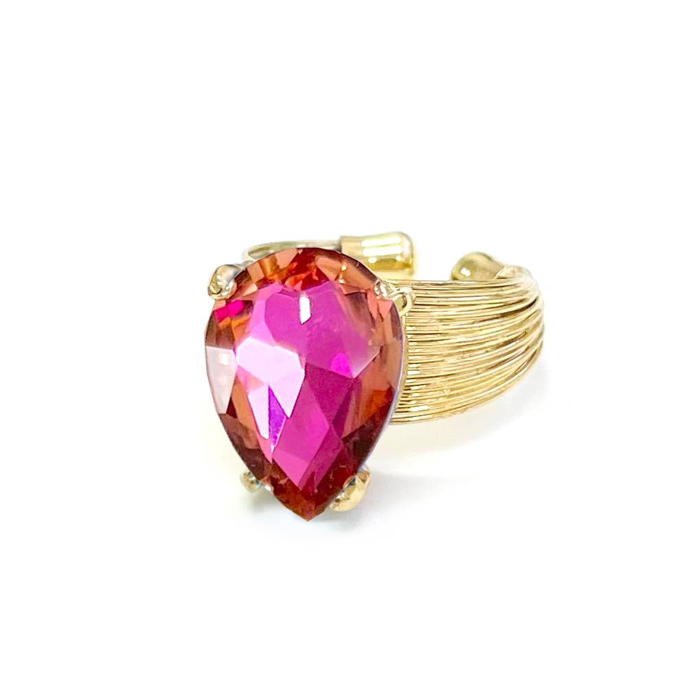Teardrop Glass Crystal Cocktail Bead Adjustable Wire Ring