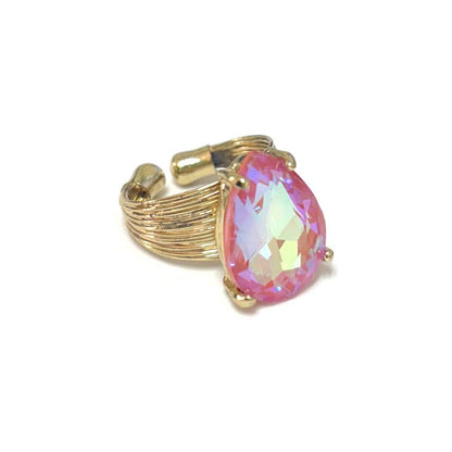 Teardrop Glass Crystal Cocktail Bead Adjustable Wire Ring
