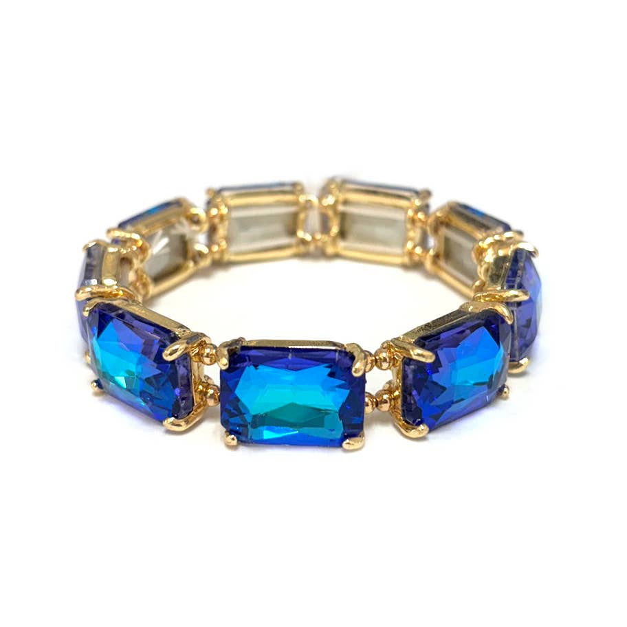Rectangular Glass Crystal Linked Stretch Bracelet