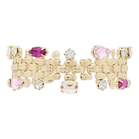 Gold Watch Band Chain with Pink & Crystals Edges Bracelet