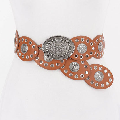 Faux Leather Oval Shape Vintage Belt