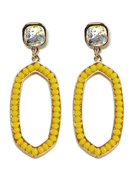 Iridescent Post Gemstone Oval Dangle Earrings