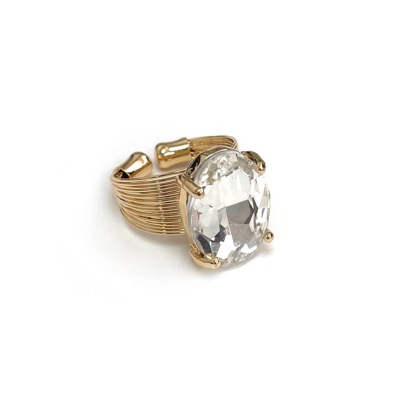 Oval Crystal Glass Single Stone Cocktail ADJ Wire Rings