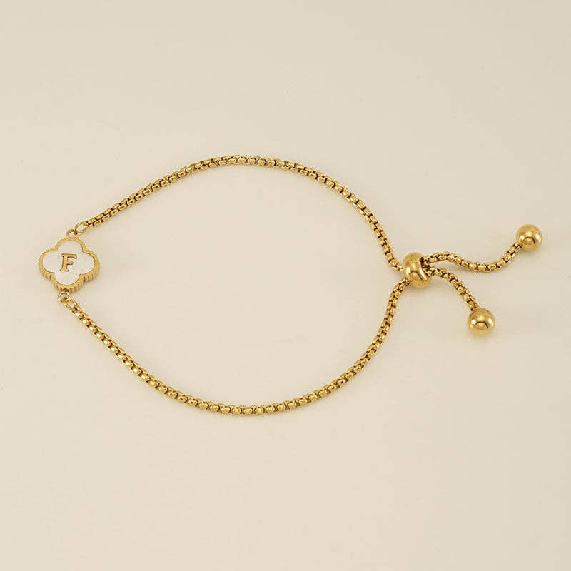 Initial Letter Four Leaf Clover Bracelet in Stainless Steel