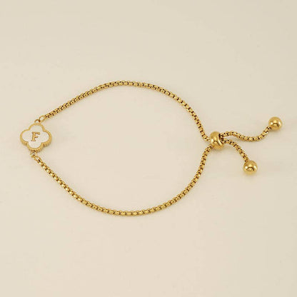 Initial Letter Four Leaf Clover Bracelet in Stainless Steel