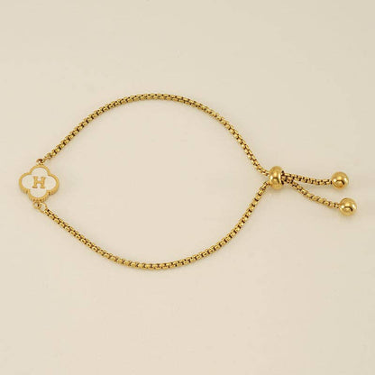 Initial Letter Four Leaf Clover Bracelet in Stainless Steel