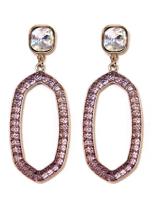 Iridescent Post Gemstone Oval Dangle Earrings