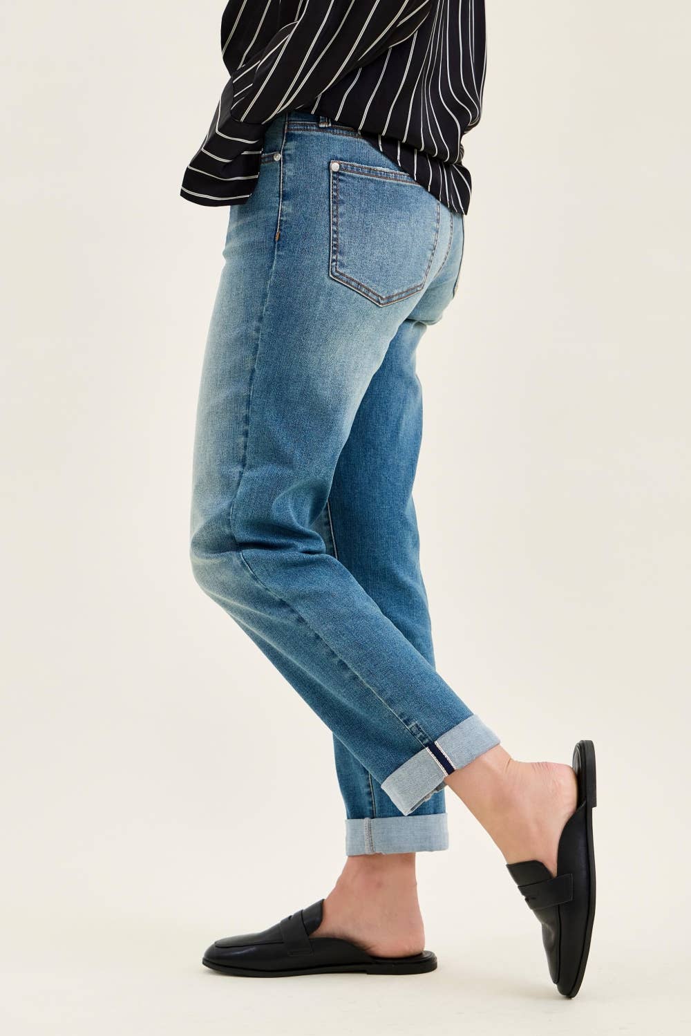 MR Boyfriend Cool Denim w/ Cross Back Belt Loops