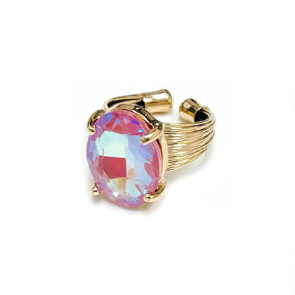 Oval Crystal Glass Single Stone Cocktail ADJ Wire Rings