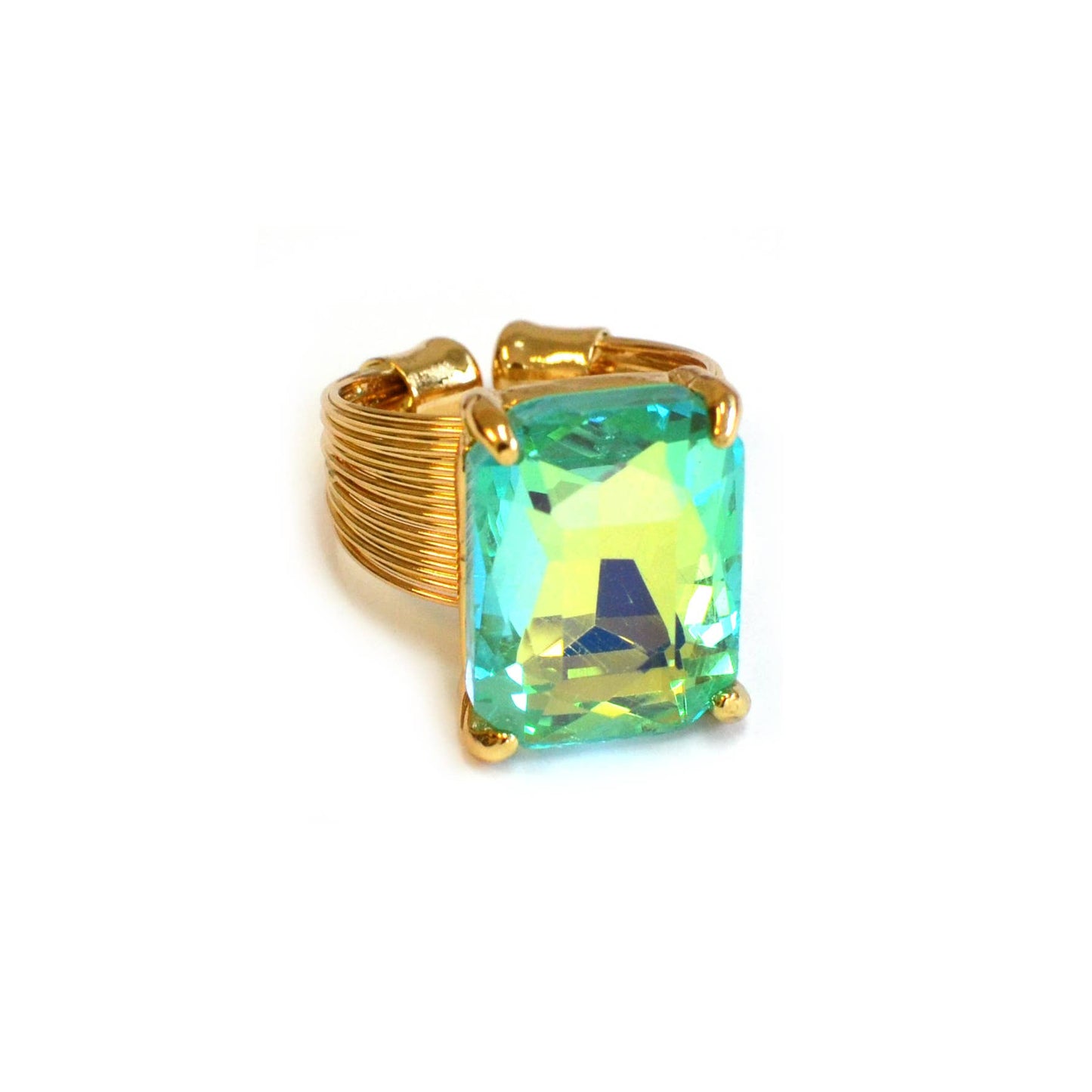 Square Glass Cushion Cut Cocktail Adjustable Wire Ring