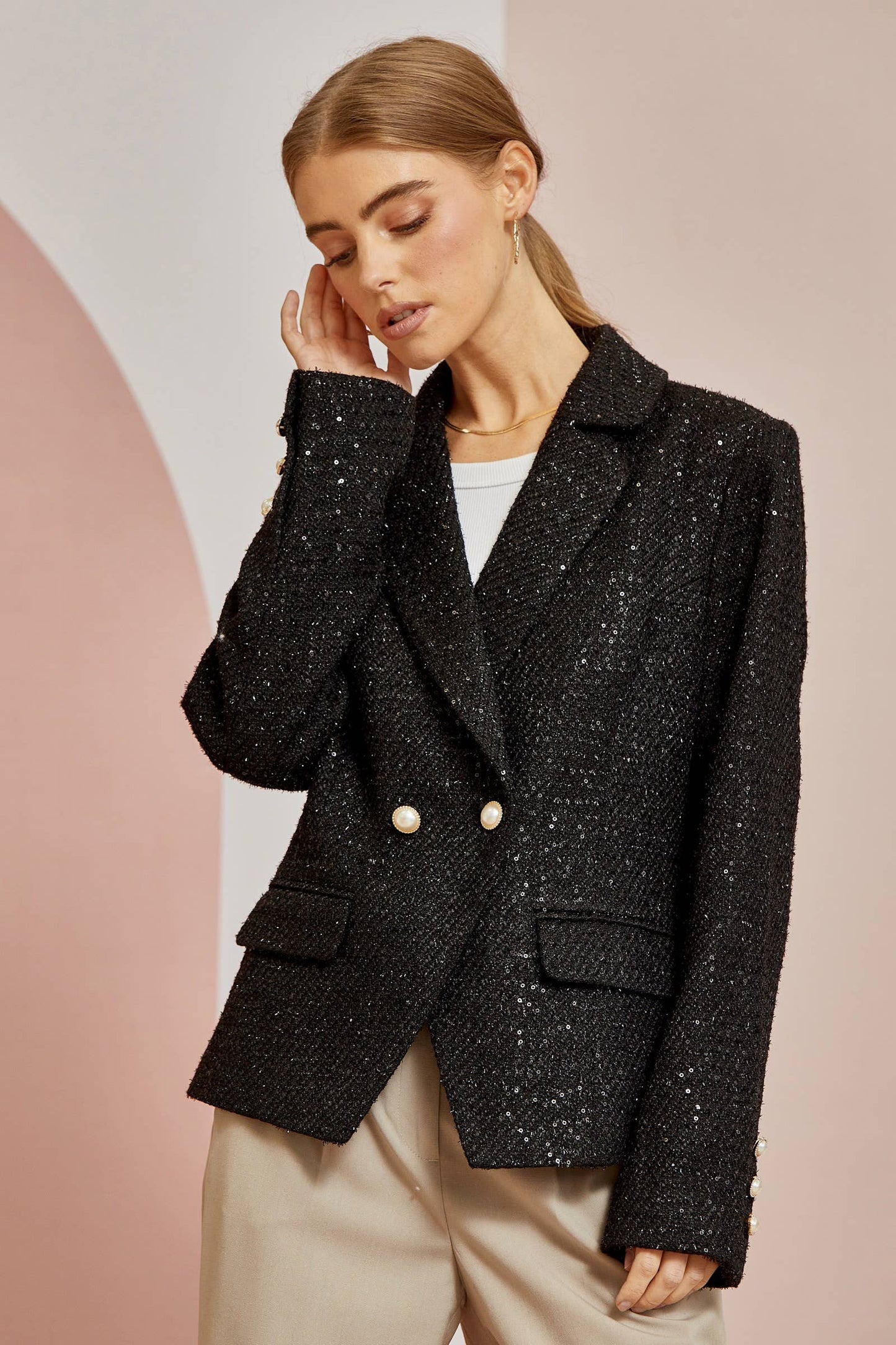 Sequin Tweed Blazer J10228-1