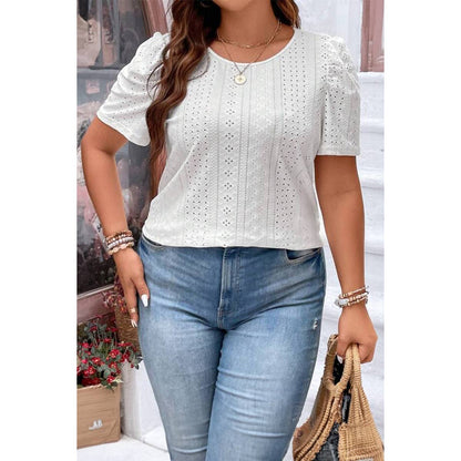 Curvy Puff Sleeve Eyelet Blouse