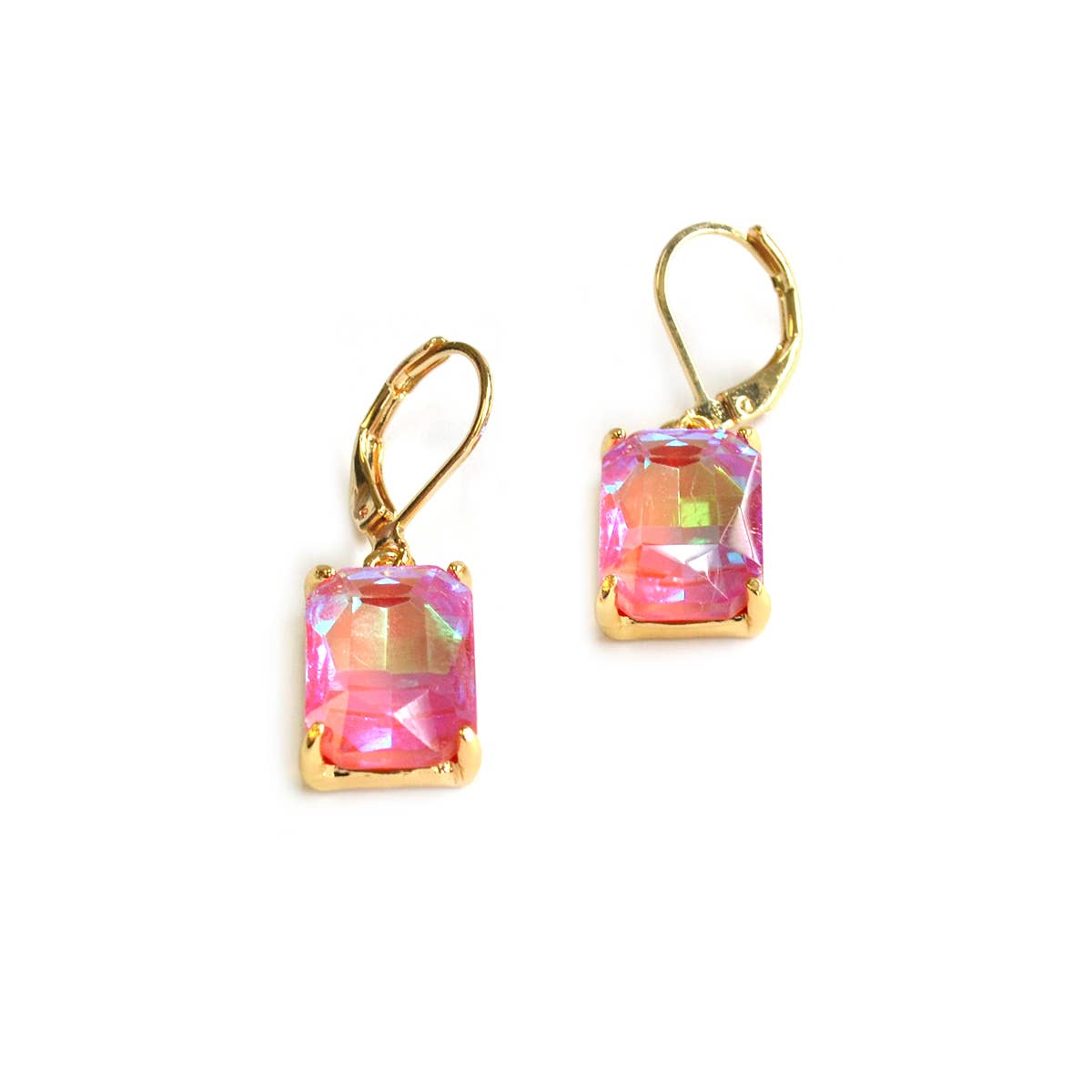 Square Glass Beads Dangle Lever Back Drop Earrings