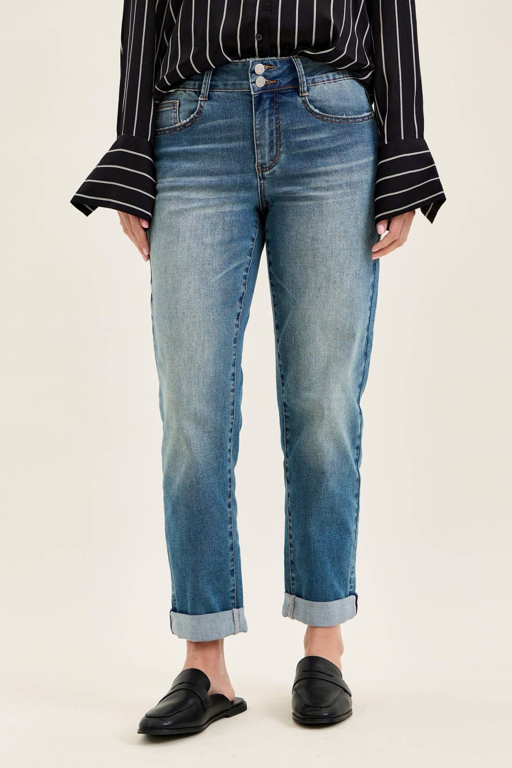 MR Boyfriend Cool Denim w/ Cross Back Belt Loops