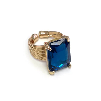 Square Glass Cushion Cut Cocktail Adjustable Wire Ring