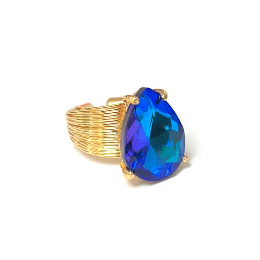 Teardrop Glass Crystal Cocktail Bead Adjustable Wire Ring