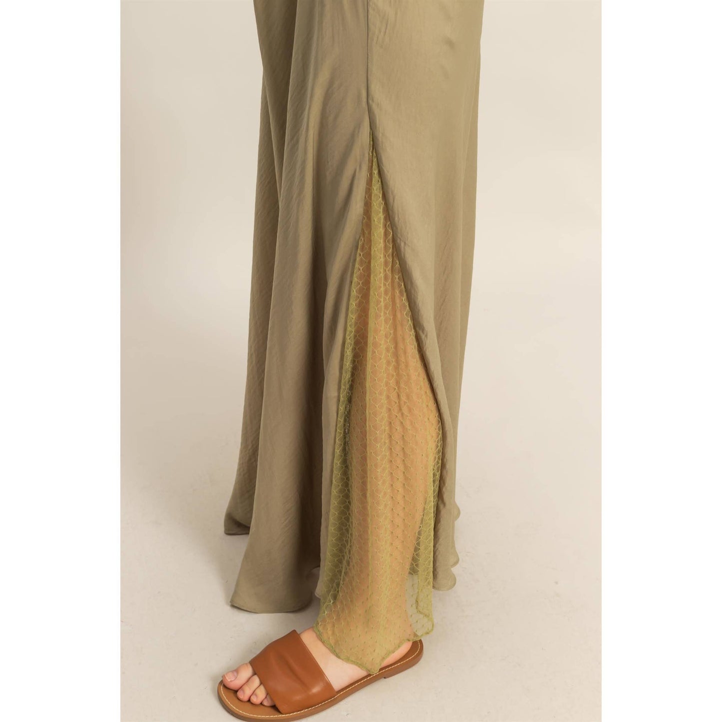Lace Detail Satin Maxi Skirt