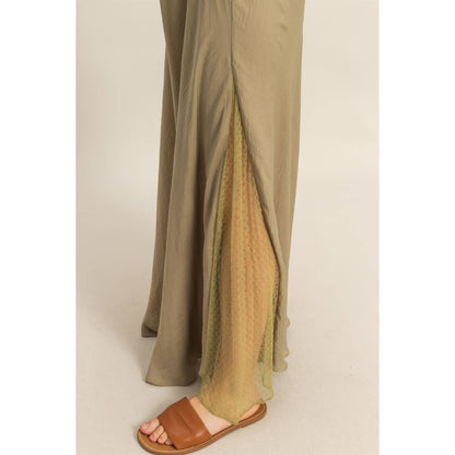 Lace Detail Satin Maxi Skirt