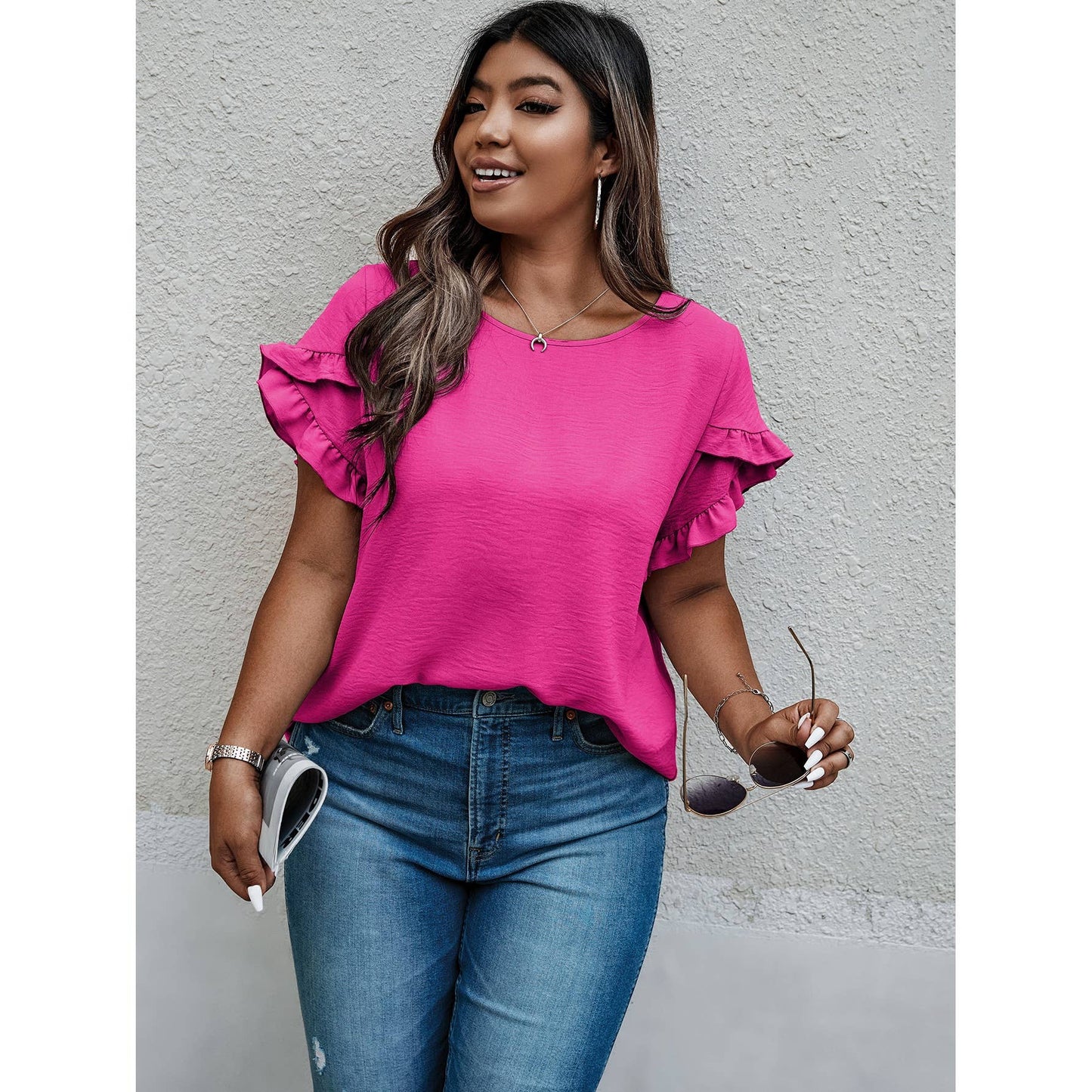 Curvy Ruffle Puff Blouse